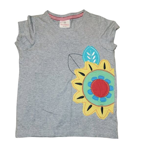 Hanna Andersson 120 Gray Tshirt With Flower Arrangement EUC - Picture 1 of 3
